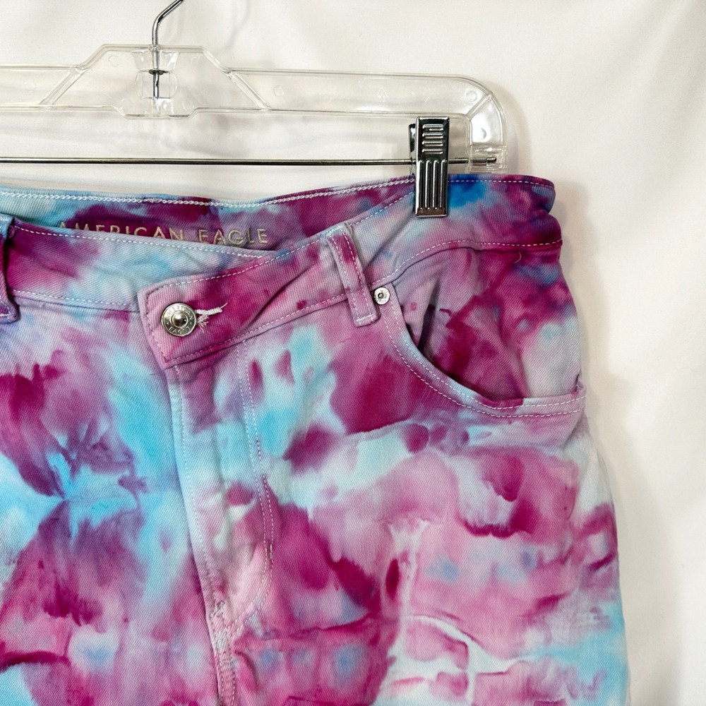 American Eagle Size 16 Jeans Handmade Tie Dye Mom Jeans Pink Blue High Rise 974 - Picture 5 of 12